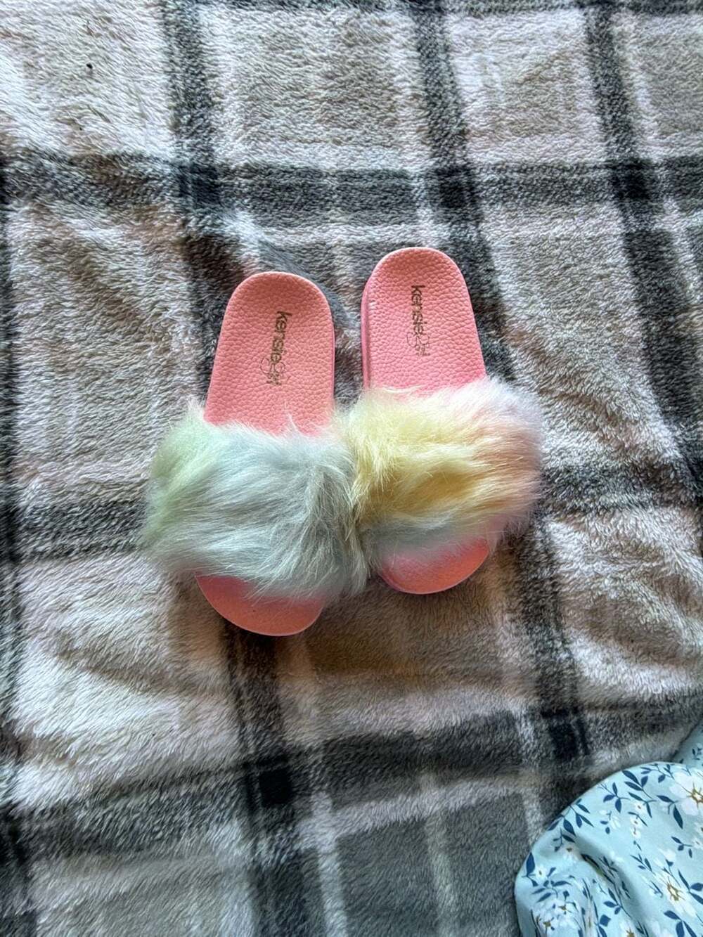 kensie girl Rainbow Faux Fur Slide Sandals